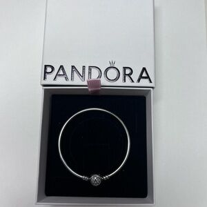 Pandora Silver Bangle with Sparkling Heart Stone
